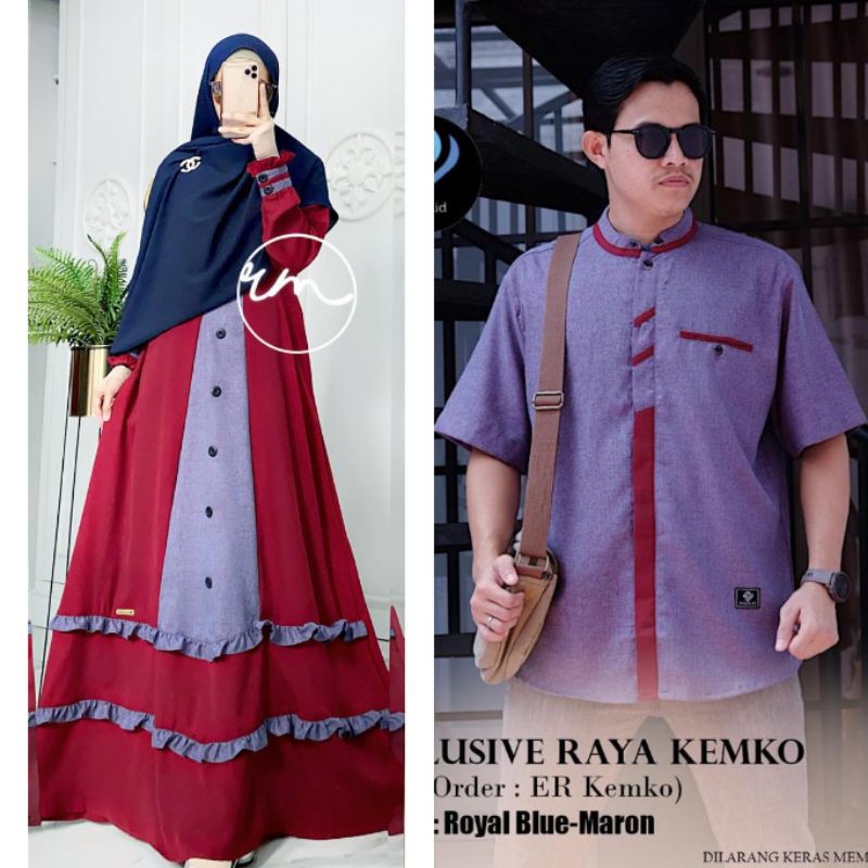 Ready stock Couple exclusive raya ori ratu mulabees warna Blue maroon | Couple ori ratu hijab solo
