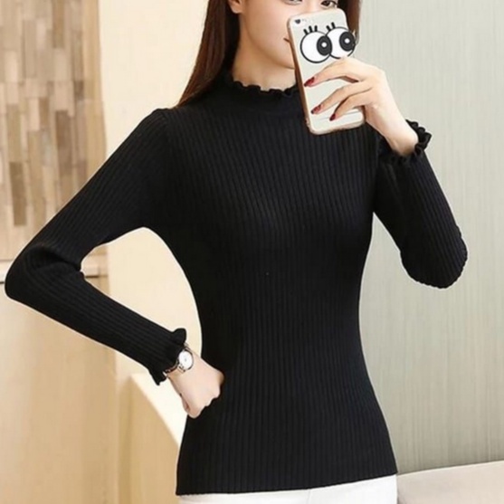 HOPYLOVY - Sweater Rajut Turtleneck Kriwil Lengan Panjang Curly Tabita