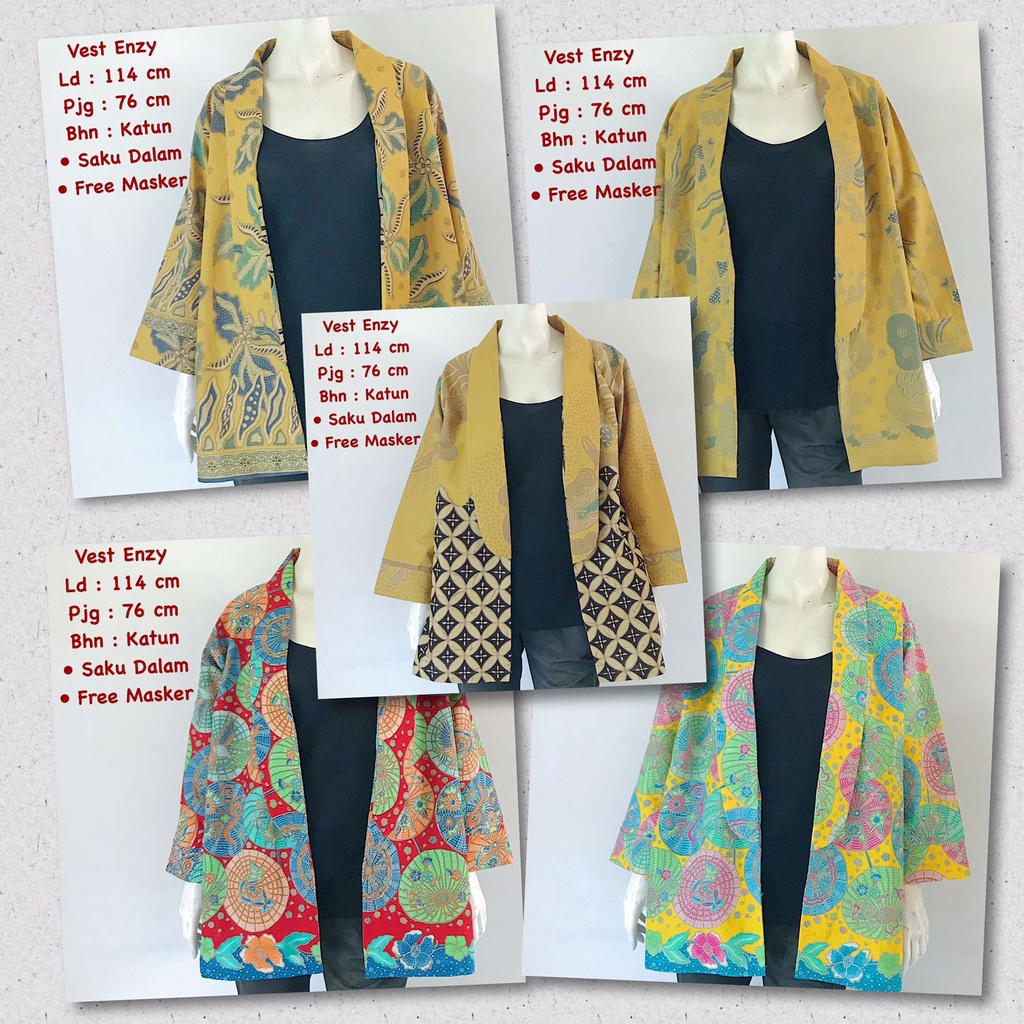 Vest enzy #2 batik solo atasan kerja outer wanita bolero batik