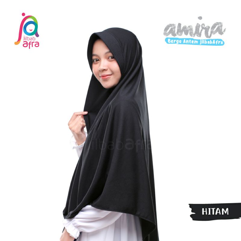 Amira SIZE L Jilbab Instan Ped Antem Bahan Kaos  Ori Jilbab Arfa ex Afra-Hitam