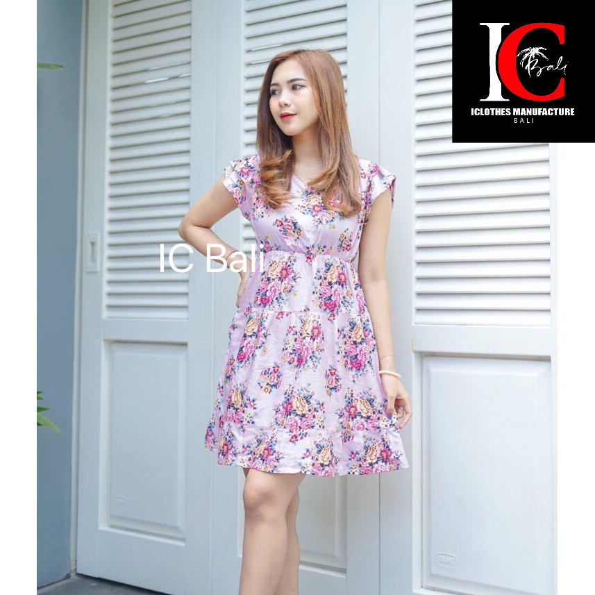 DRESS LAURA PENDEK MOTIF BUNGA L003