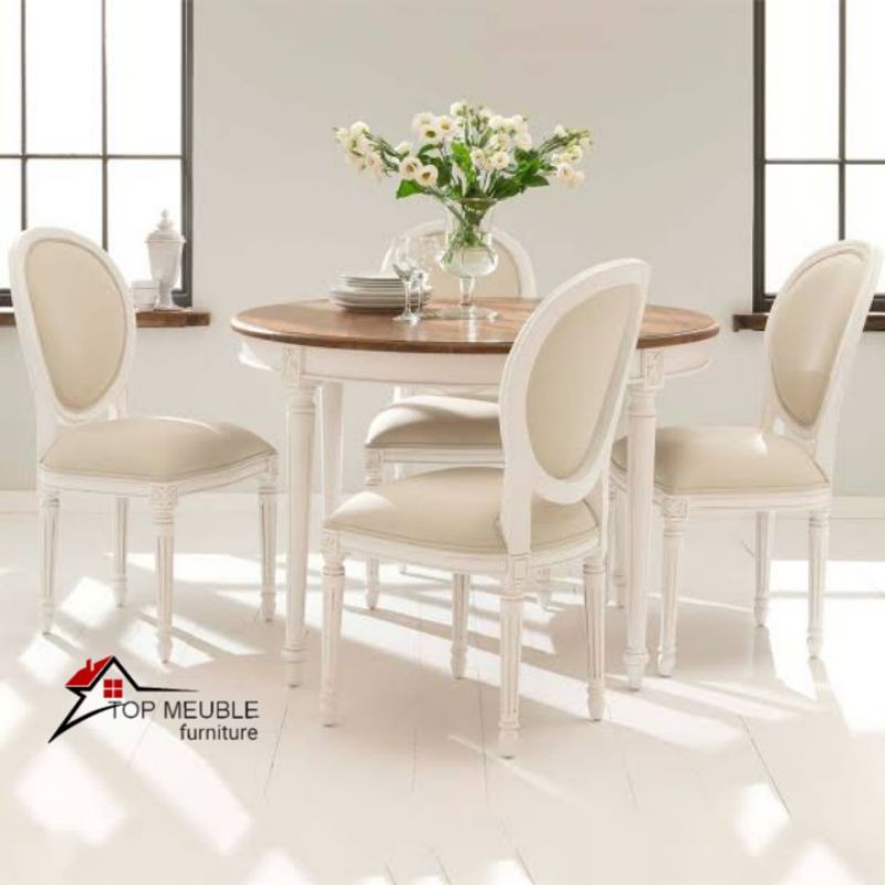 MEJA MAKAN BUNDAR PUTIH MEJA MAKAN JATI