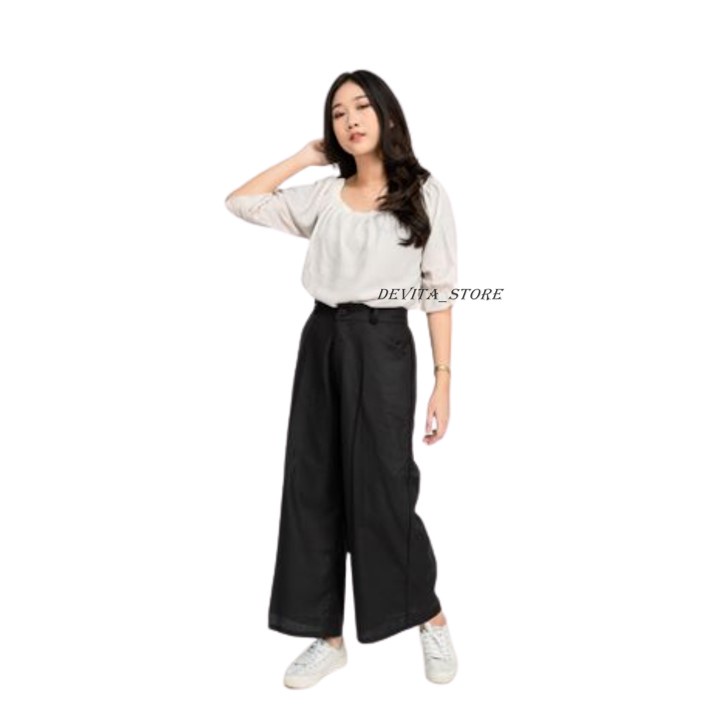 Celana Kulot Wanita Highwaist Kekinian Ala Korea Basic HW Pinggang Karet Celana Culotte Panjang Premium