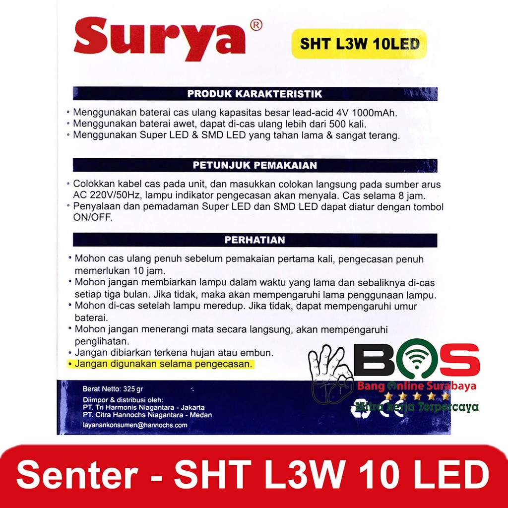 Senter Lampu Rechargeable Surya Emergency 2 in 1 SHT L3W 10 SMD LED Surya