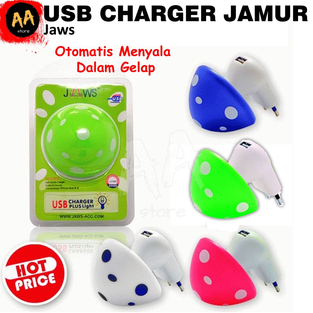 Charger Adapter/USB Jamur /USB Charger + Lampu Otomatis LED Jaws