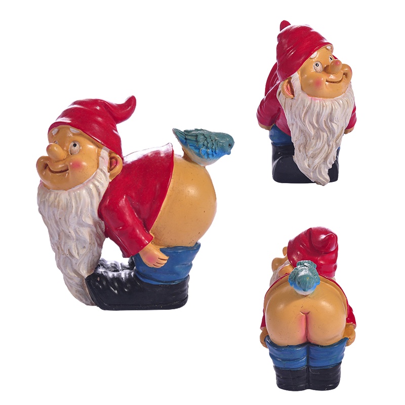 Cheeky Garden Gnome Patung Kasar Lucu Ornamen Natal Patung Jenggot Panjang