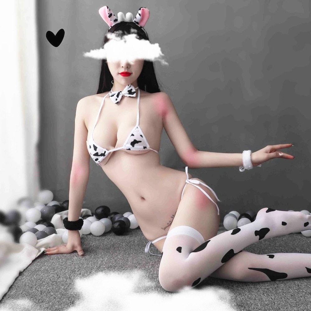 Ɛѵҽ Set Lingerie Cosplay Sapi Wanita Costume Sexy Cow Pet Bodysuit Cute Cow Sapi Totol Lingerie 1185