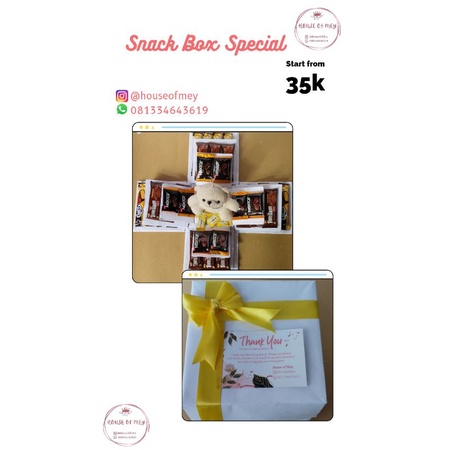 

SNACK BOX | GIFT BOX SPECIAL | HADIAH ULANG TAHUN | WISUDA | DLL | MURAH DAN CANTIK