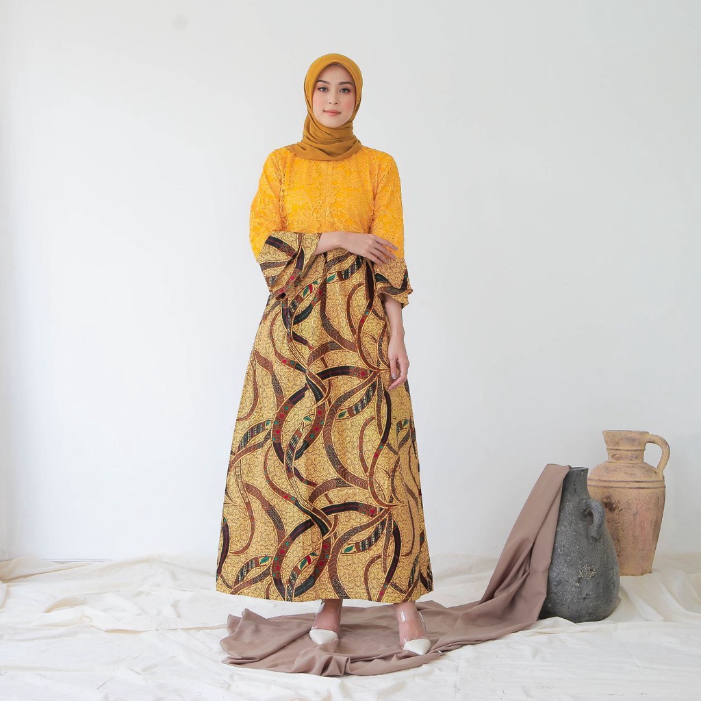 Dress Brokat Modern . Gamis Brukat Kombinasi Batik . Kebaya Broklat Terbaru