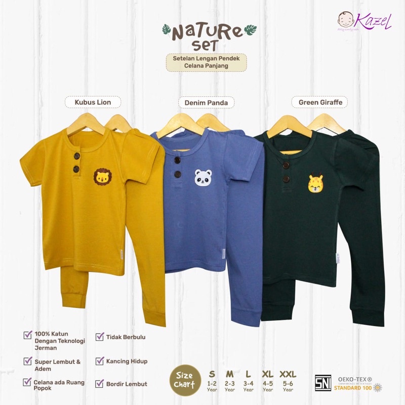 Kazel Nature Set Series Setelan Pendek Celana Panjang Anak 1 - 5 Tahun