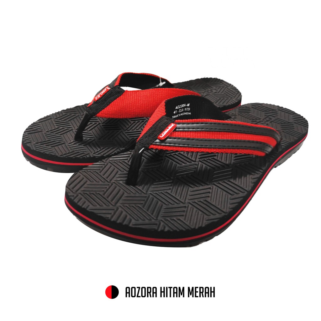 Sandal Jepit Casual Pria Loxley Aozora Merah &amp; Abu 100% Original Terjangkau Size Besar (41 - 44)