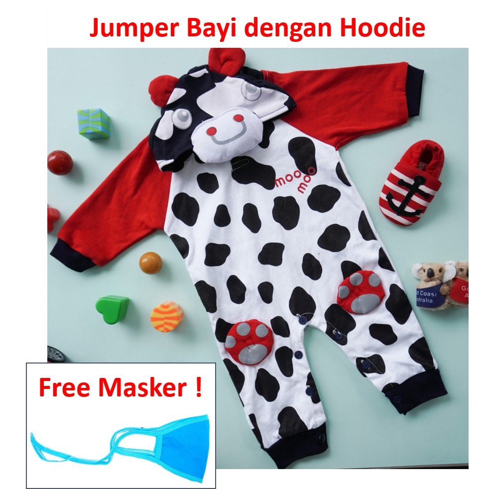 Baju Jumper Bayi dengan Hoodie Laki Perempuan Free Masker  