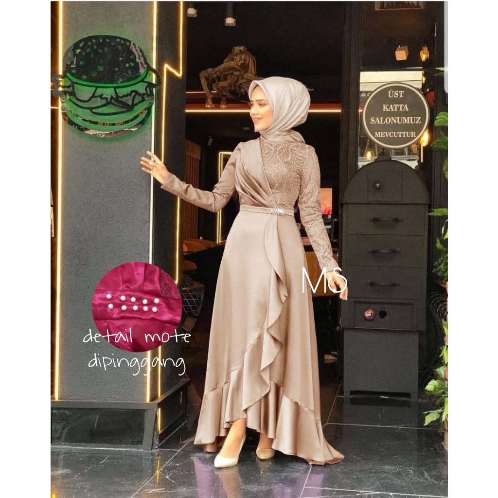 4 UKURAN M L XL XXL MAXY KALISTE FASHION MUSLIM PAKAIAN WANITA DRESS GAMIS MAXI BRUKAT VELVET MS ADA VIDEO REAL PICT
