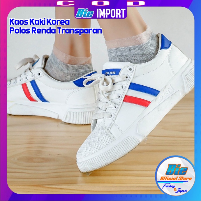 Kaos Kaki Korea Wanita Polos Renda Transparan Impor Best Seller