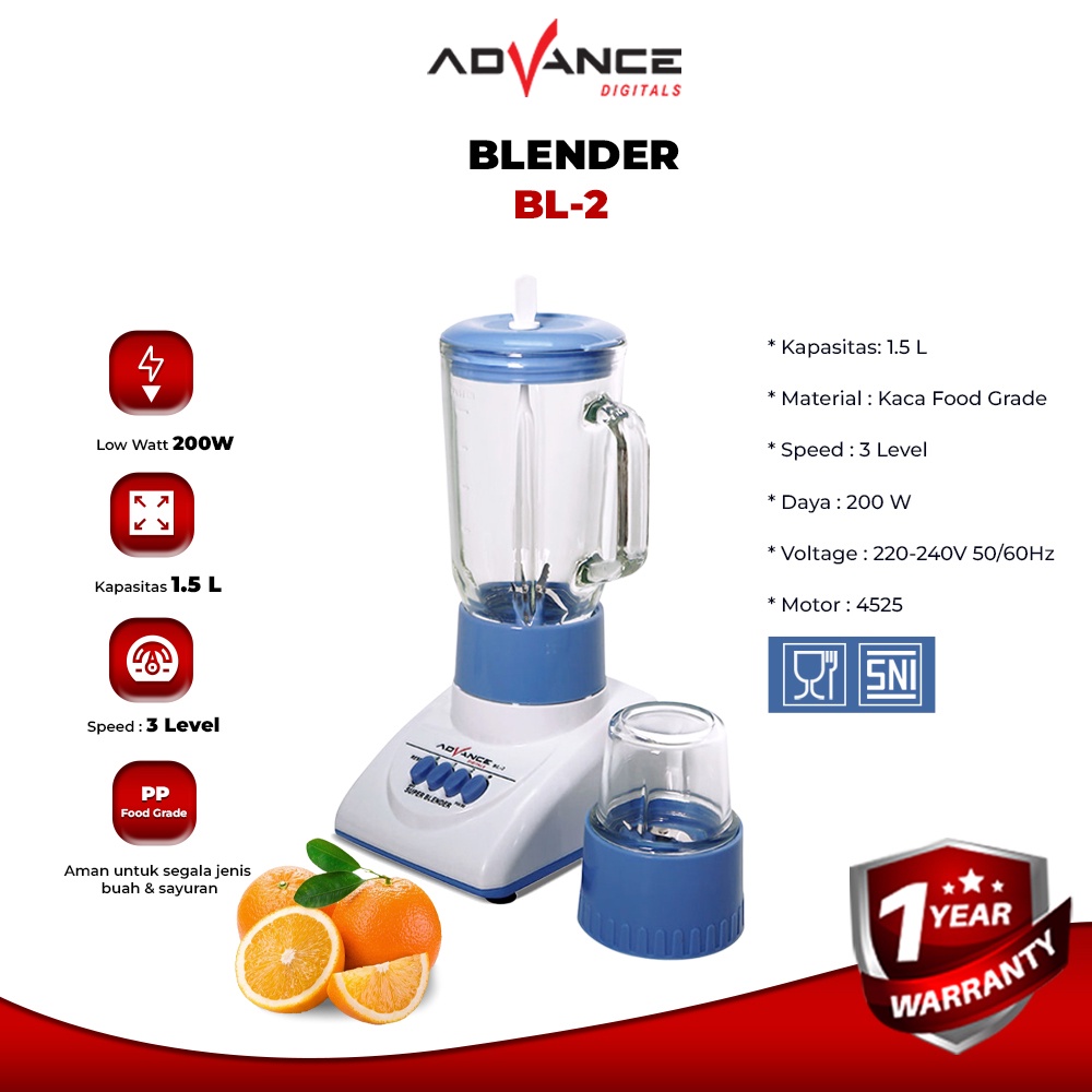 Advance Digitals Blender Multifungsi Digitals BL-2 Tabung Kaca 1.2 Liter Garansi Resmi Digitals1 tahun