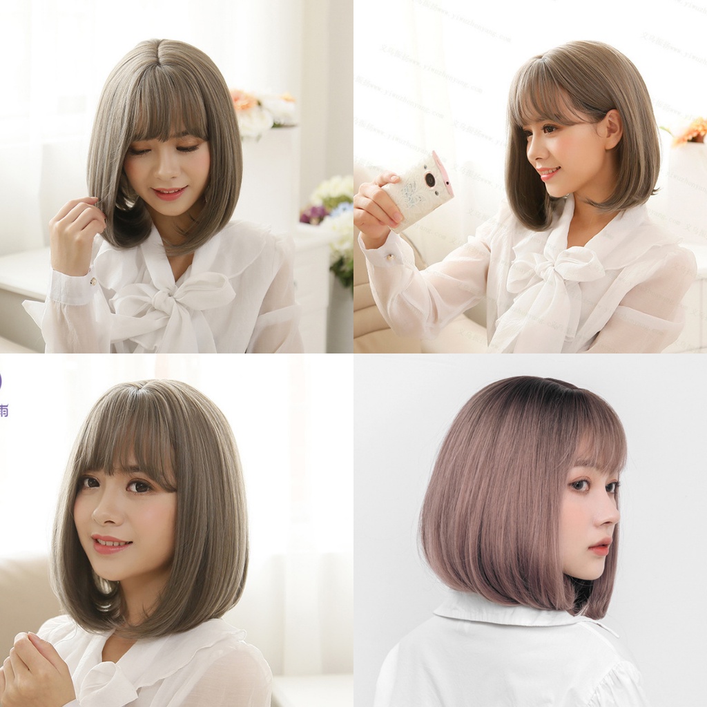 Wig Dewasa Rambut Pendek Lurus Full Lace / Straight Hair Extension Poni Depan Rambut Palsu Korea C3 F697