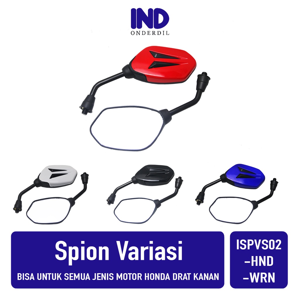 Spion-Sepion-Kaca Mirror-Cermin Kiri Kanan Set Variasi S02 Semua Jenis Motor Honda Drat Kanan Baut 14 Putih-Merah-Biru-Hitam Beat/Vario/Scoopy/Spacy/Revo/Grand/Supra/PCX/Tiger/CB 100/Blade/Legenda