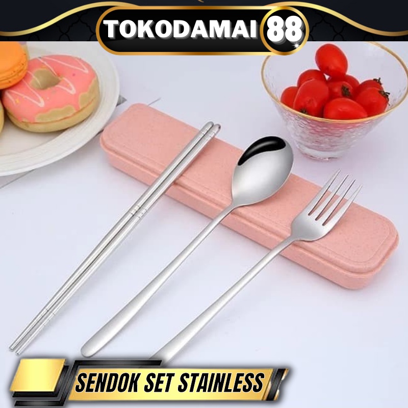 Sendok Makan Stainless Set 3 In 1/ Alat Makan Set dapat dibawa streril dan aman