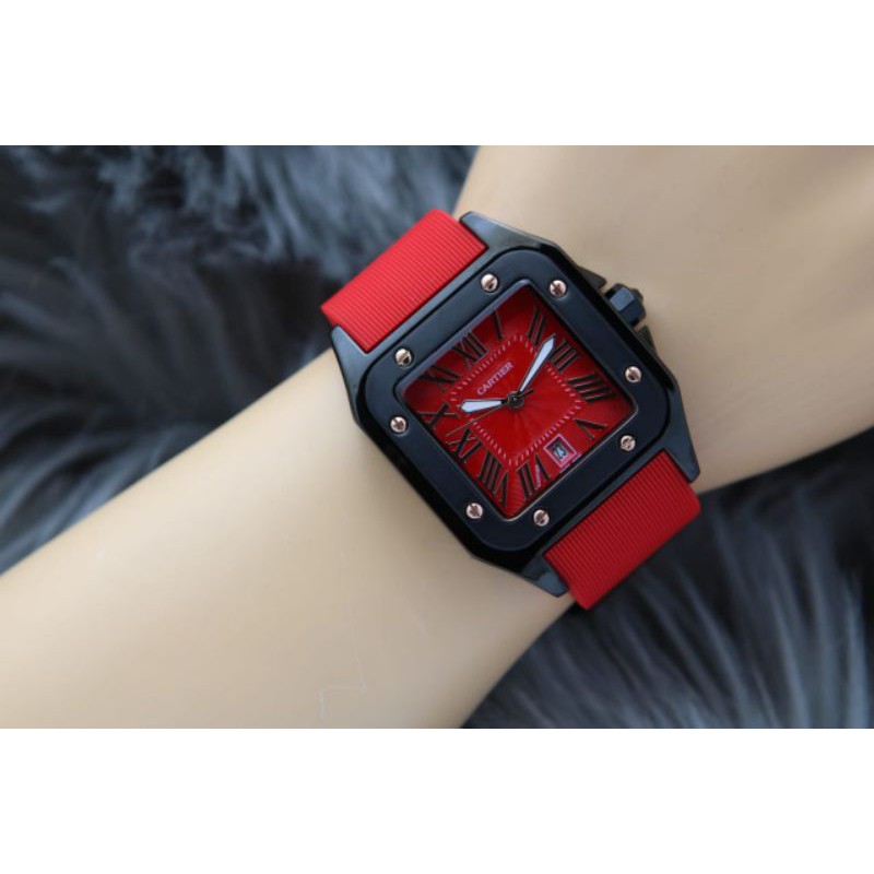 ( COD ) Jam Tangan Wanita Cartier Strap Rubber 7846 SJ Tanggal Aktif Free Baterai & Box