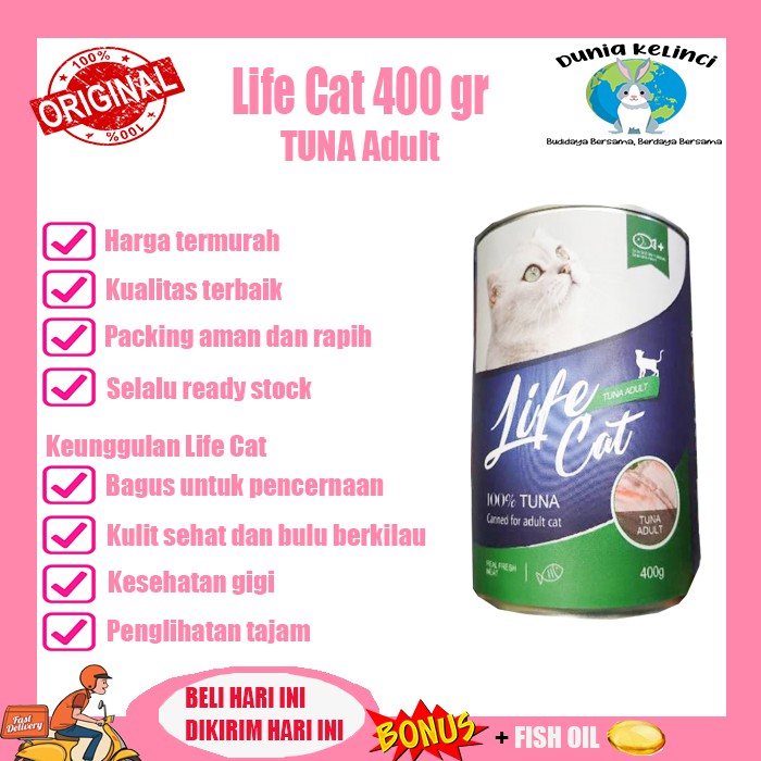 MAKANAN KUCING KALENG LIFE CAT 400 GR TUNA ADULT WET FOOD