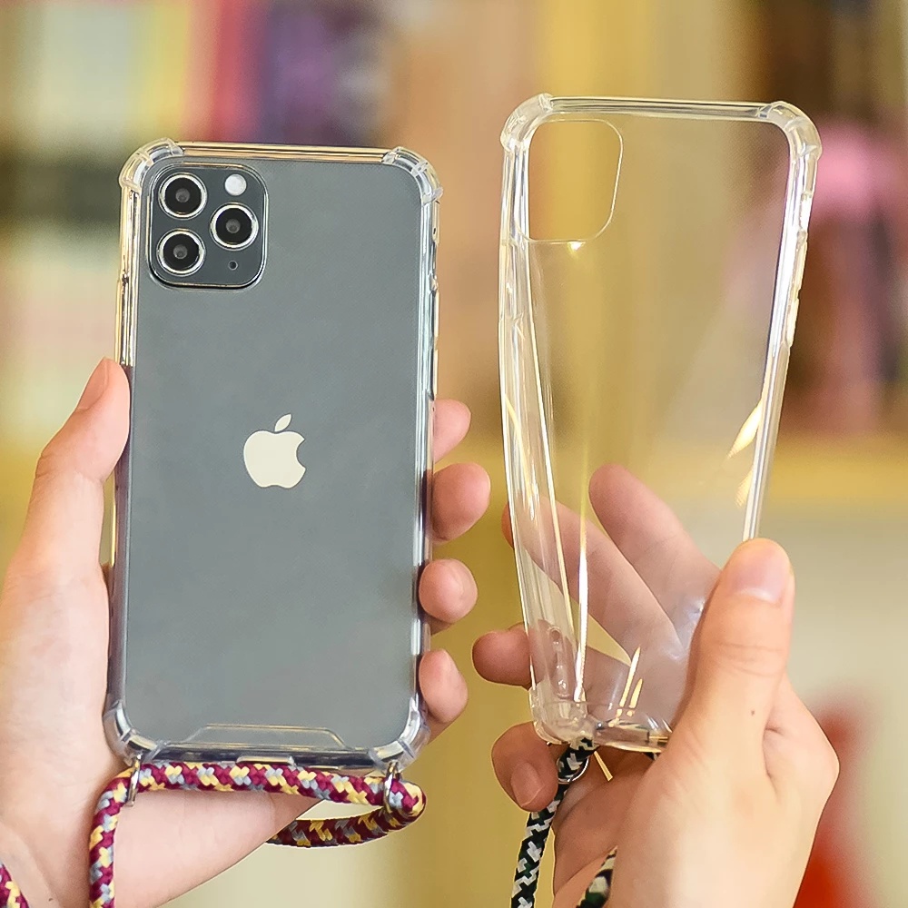 Case Transparan shockproof Dengan strap adjustable Untuk iPhone SAMSUNG VIVO OPPO HUAWEI REDMI