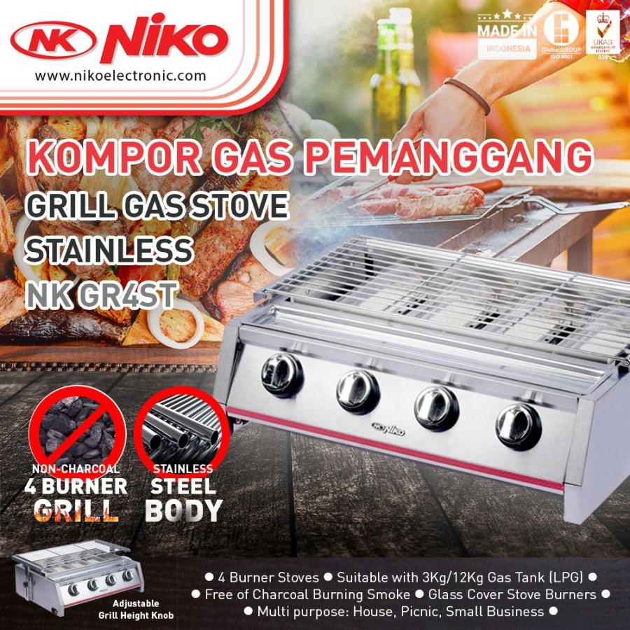 Niko Kompor Gas Pemanggang NK-GR4 Gas Grill Stove NKGR4 BBQ Grill 4 Tungku NK GR4