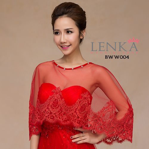 [SIAP KIRIM] BOLERO WEDDING PERNIKAHAN PESTA RENDA LACE MERAH MODERN BWW004