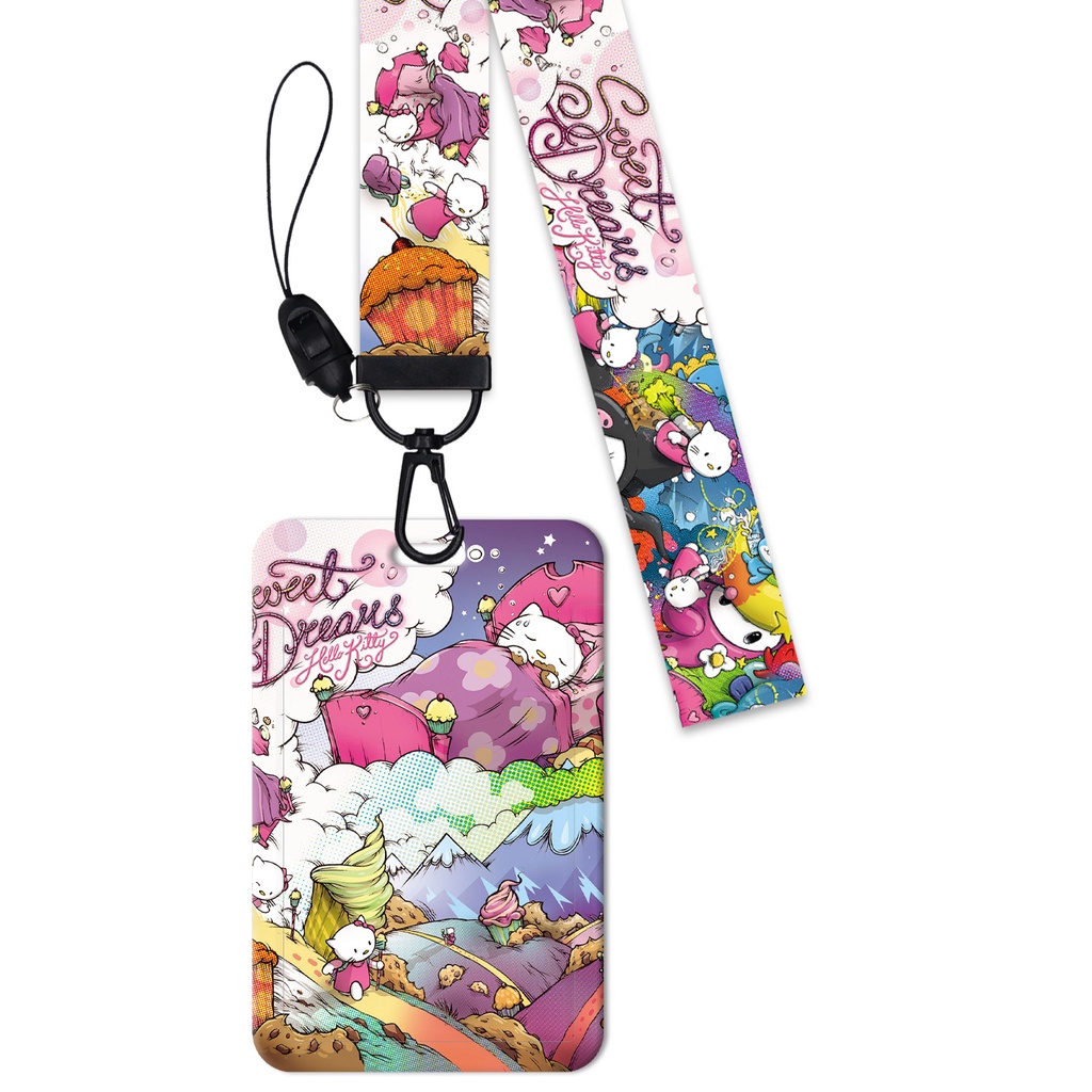 Tali lanyard Motif Kartun Kucing Warna pink Untuk Handphone