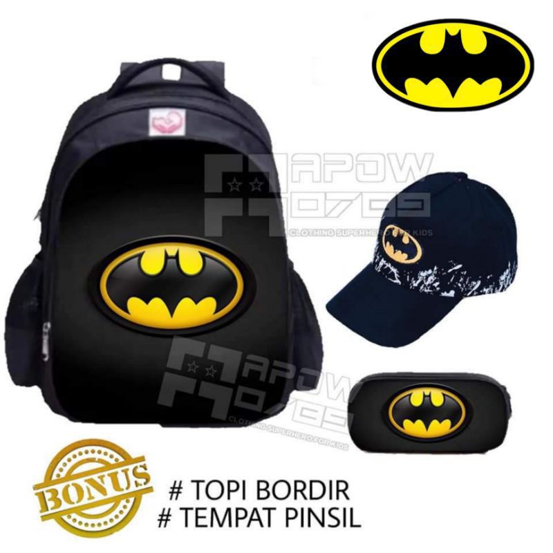 COD Tas anak ransel karakter superhero gratis waistbag topi bordir jam tangan tempat pinsil - tas anak