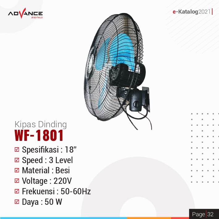 Kipas Angin Dinding Wall Fan Tornado Power Fan 18 in Advance WF 1801