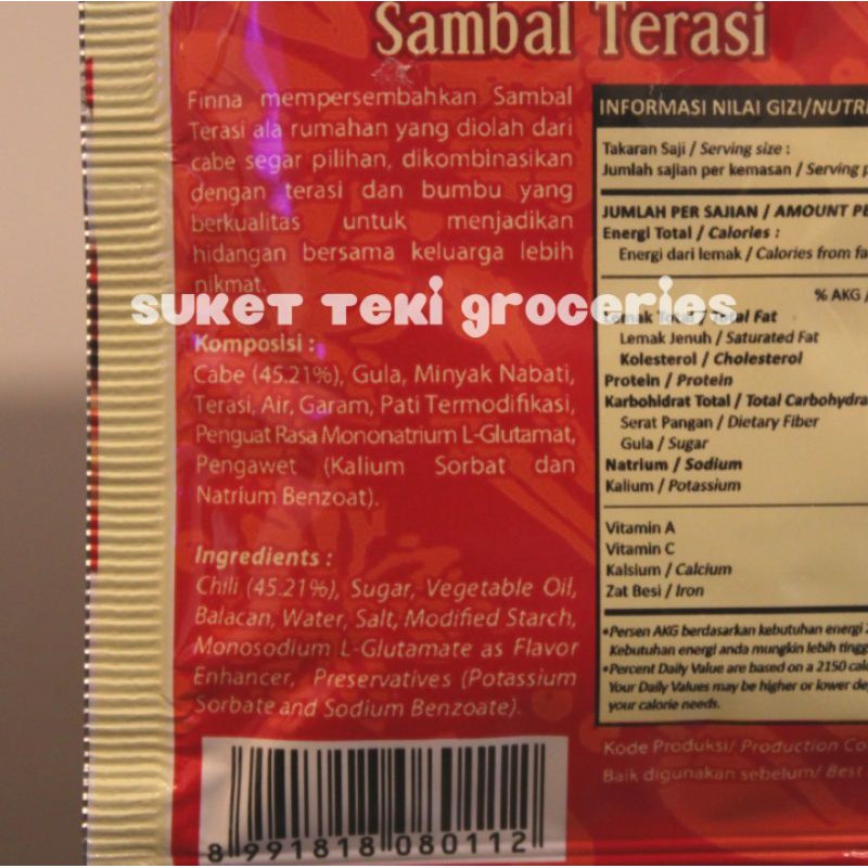 Finna Sambal Uleg Terasi Sachet Pack Renceng 10 x 20gr