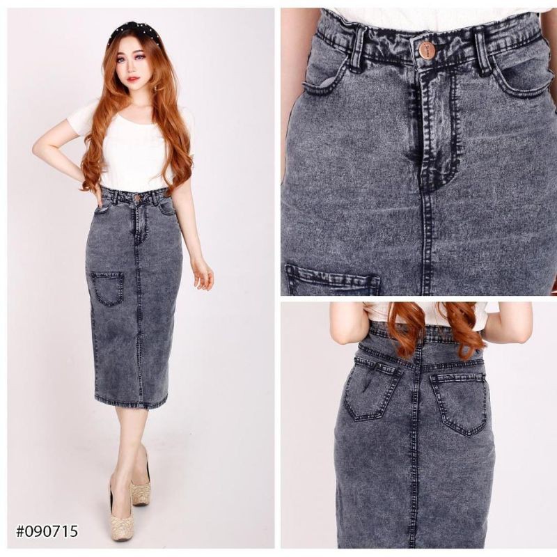 (Bisa COD) size S - Big Size | Rok denim span 7/8 | Rok span selutut belah depan | Rok span big size-2