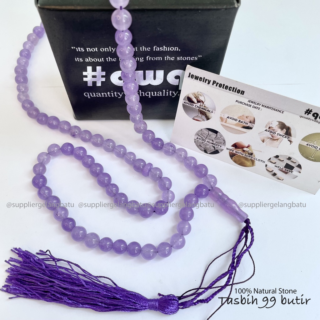 Tasbih 99 butir batu alam SOFT Purple Agate Ungu Muda Natural Original Kesehatan Perlengkapan Sholat Natural gift hadiah muslim kado