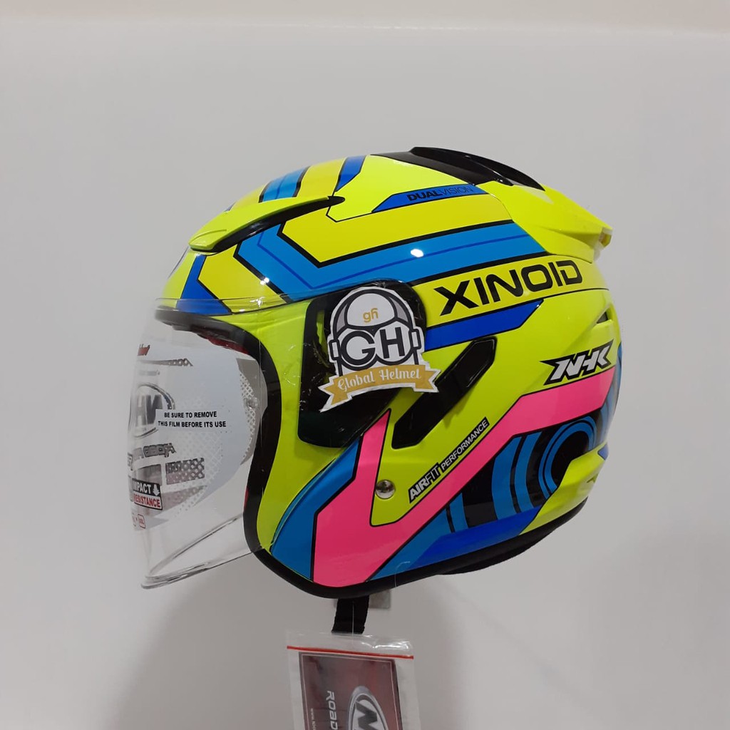 HELM NHK R1 XINOID NHK R-1 XINOID YELLOW FLOURECENT DOUBLE VISOR