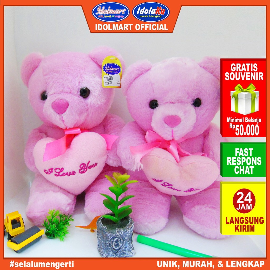 IDOLAKU Boneka Beruang Teddy Bear bahan vonela size L 35 cm