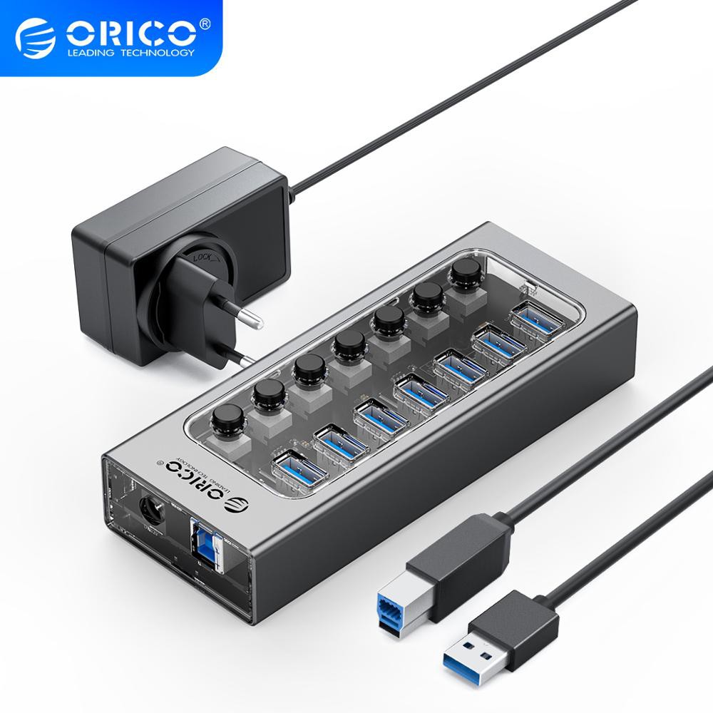 Usb 3.0 hub Orico 10 port on off switch 1m cable aluminum Adapter at2u3-10ab - Terminal usb3.0 10 slot saklar adaptor 100cm