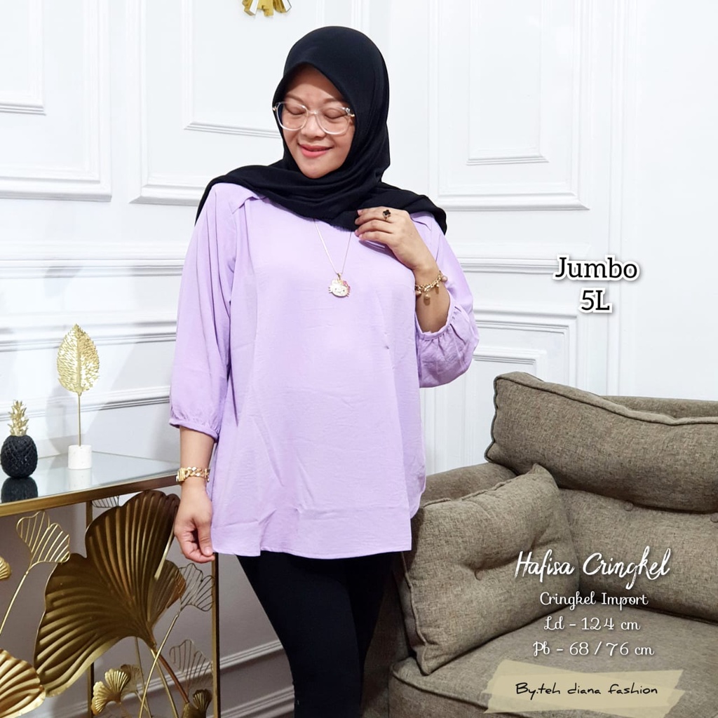 Atasan Wanita Jumbo / Baju Atasan Wanita Jumbo / Blouse Wanita Jumbo Import Hafisa Crinkle Polos Import Ld 124-7