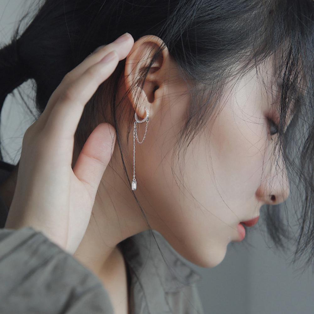 Timekey Anting Tusuk Gantung Rantai Panjang Hias Zircon Gaya Punk Untuk Wanita A4K4