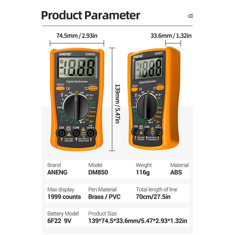 POPULAR Populer Digital Smart Multimeter ANENG DM850 1999hitung True RMS Digital Profesional Meter