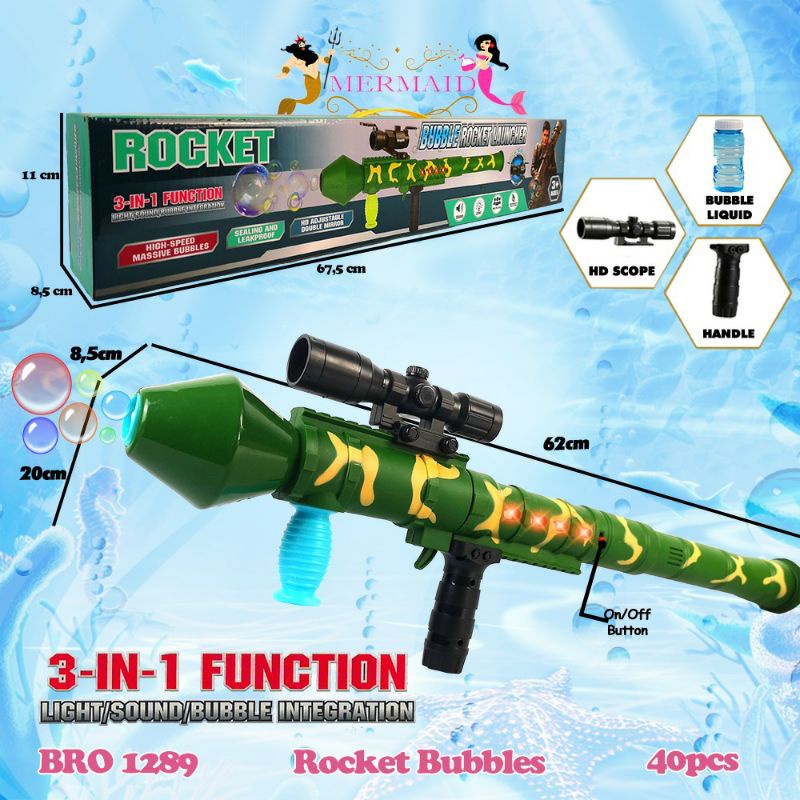 Bubble Gun Pistol Pistolan Gelembung Busa Sabun Balon Mesin Machine Otomatis Tembak Tembakan MERMAID