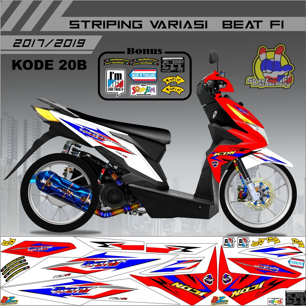 Striping Beat 2017-2019 Variasi Stiker Motor Beat Kode 20