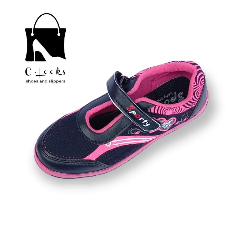 Sporty BR Love Sepatu Anak Perempuan Size 31-35 Hitam Pink