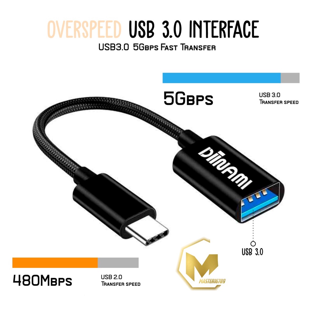 BM074 Kabel otg DIINAMI micro dan tipe c usb fast translit data anti lelet bahan metal usb 3.0 MA1814