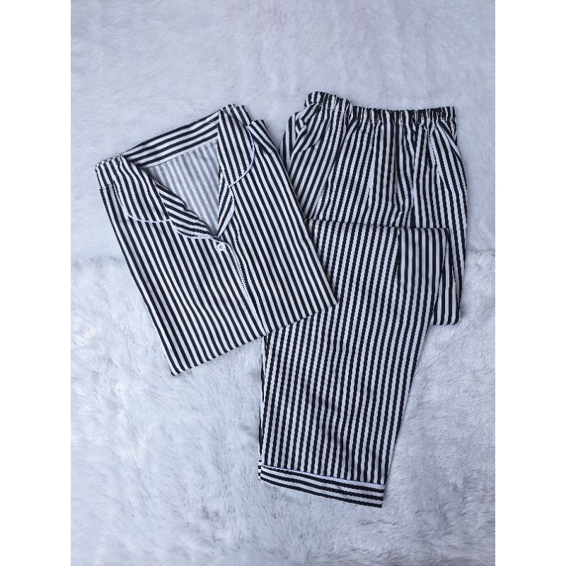 Baju Tidur Piyama Wanita/Cewek Motif Salur/Stripe Pajamas Dewasa Katun