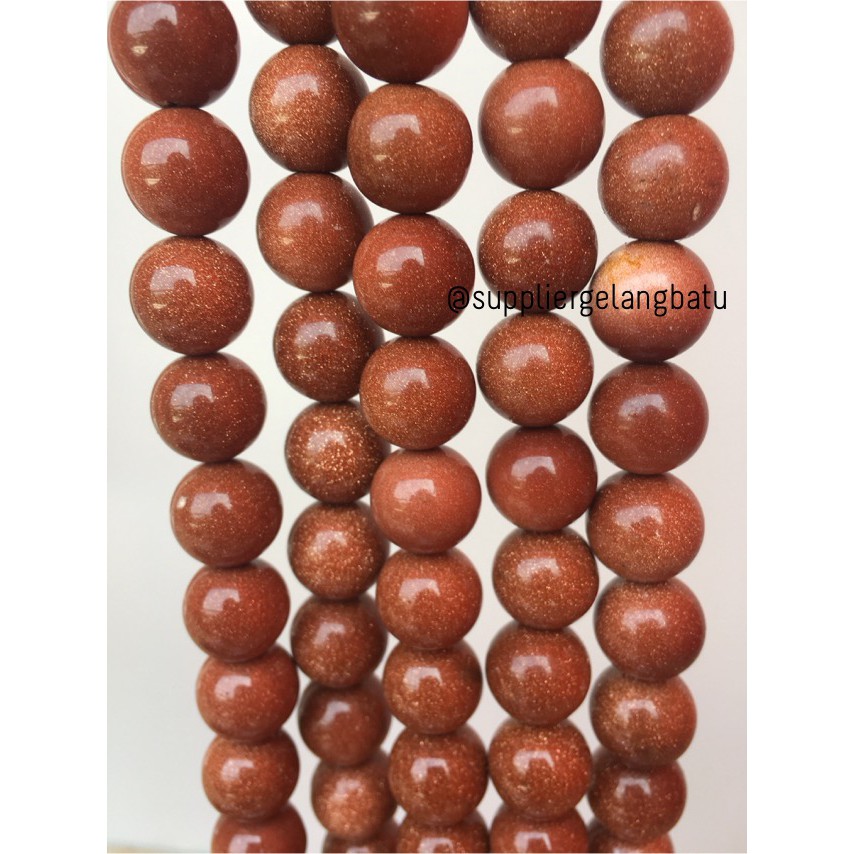 Brown Gold Sand Stone Batu Pasir Emas Coklat Aksesoris Manik 14mm Ready Rentengan Natural Akik Kayu