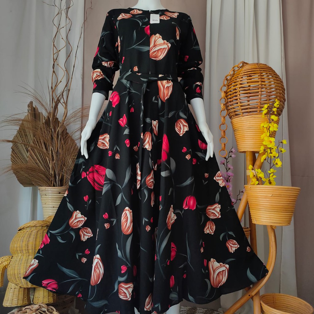 GAMIS MONALISA PREMIUM KLOK MOTIF BUNGA TULIP TERBARU/GAMIS SULTAN MONALISA PREMIUM/GAMIS KLOK