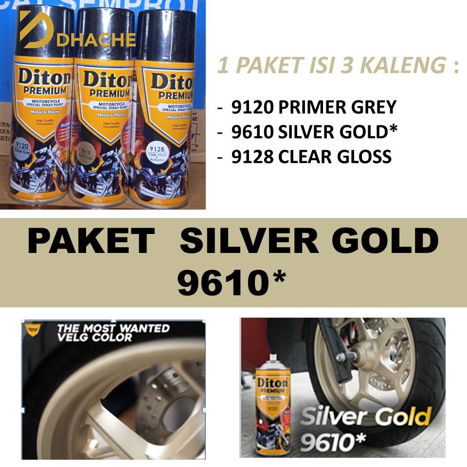 Paket Lengkap Cat Pilox DITON PREMIUM Velg Warna Silver Gold 9610* Mesin Bodi Sepeda Motor Mobil