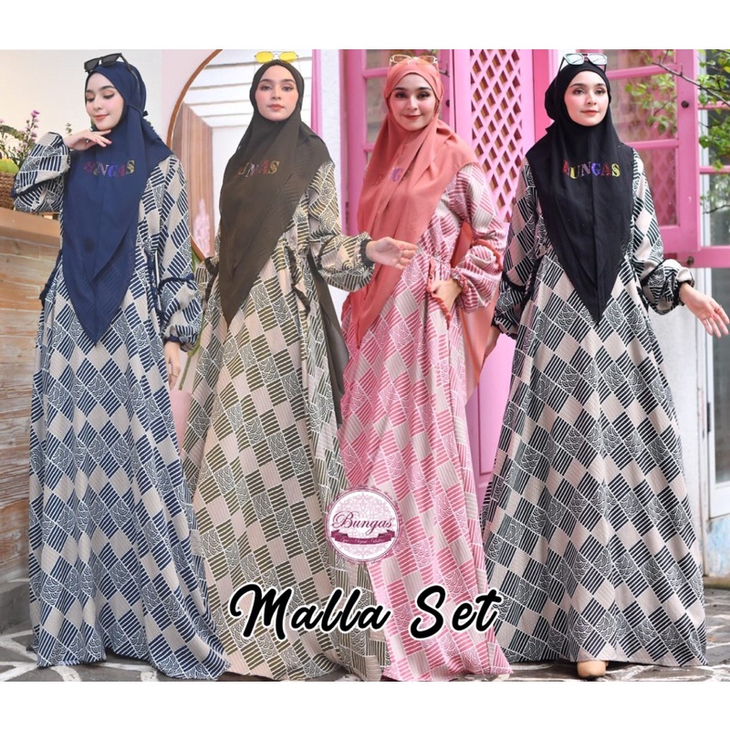 MALLA* Home dress set  by BUNGAS (dress + bergo) ready di toko siap kirim