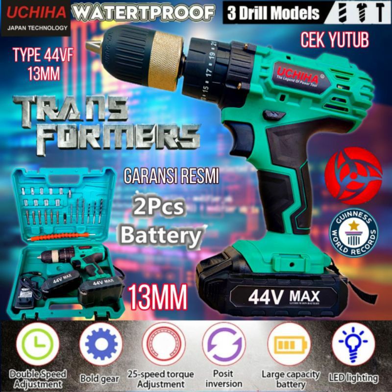 Bor Baterai Uchiha 44Vf Fullset. Bor Cordless Bor Kayu Bor Besi Bor Beton Mesin Bor. Promo. GARANSI 