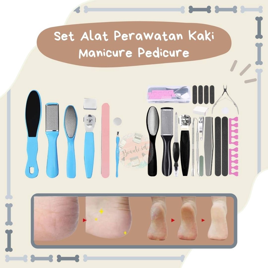 Set Alat Perawatan Kuku Kaki Tangan Manicure Pedicure Penghilang Sisik Kaki Profesional Foot Care Scraper Scrubber Angkat Kulit Mati